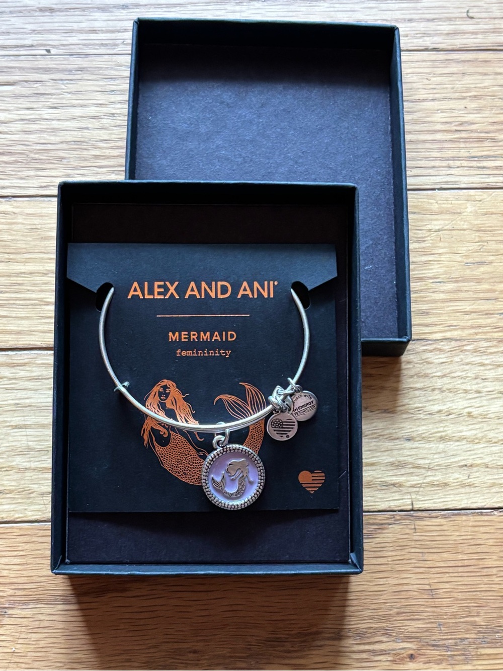 Alex and Ani Silver-Tone Mermaid Charm Bangle with Purple Accent